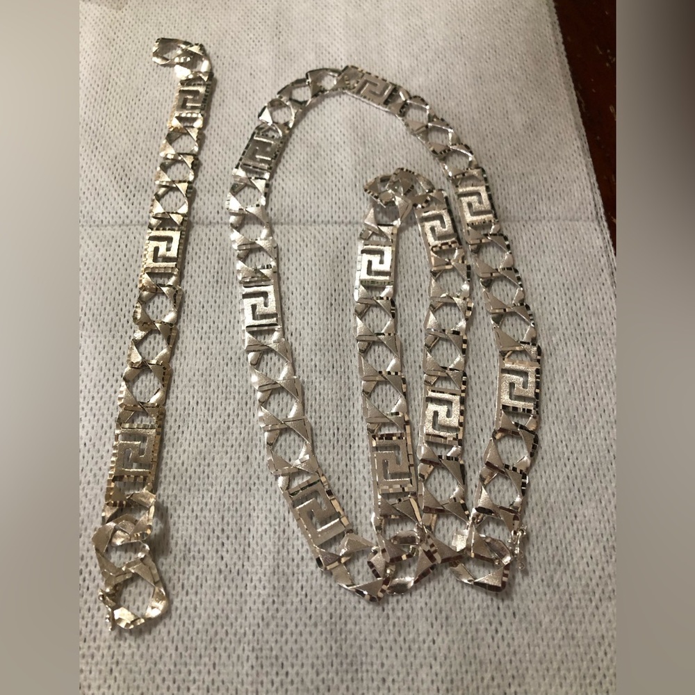 Custom Versace necklace and bracelet combo 925 silver 26in& 8.5in bracelet